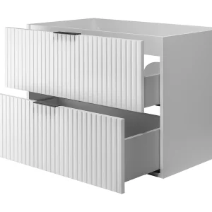 Badkamerset: kast met laden en kast met deuren 57×46×120 cm, kleur: wit / Craft Eik werkblad, zwarte handgreep