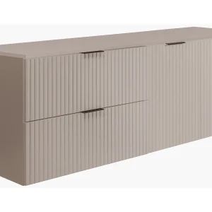 Badkamerset: kast met laden en kast met deuren 57×46×160 cm, kleur: kasjmier / kasjmier, zwarte handgreep