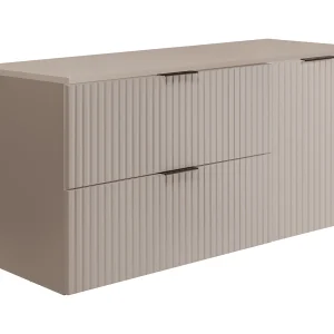 Badkamerset: kast met laden en kast met deuren 57×46×120 cm, kleur: kasjmier / kasjmier werkblad, zwarte handgreep