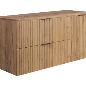 Badkamerset: kast met laden en kast met deuren 57×46×120 cm, kleur: Craft Eik / Craft Eik werkblad, zwarte handgreep