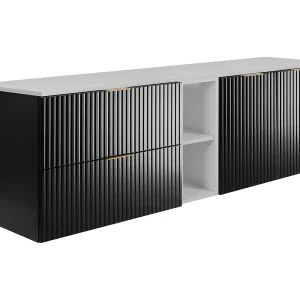 Badkamerset: kast met laden, kast met deuren en plank 57×46×180 cm, kleur: wit/zwart, gouden handgreep Badkamerset: kast met laden, kast met deuren en plank 57×46×180 cm, kleur: wit/zwart, gouden handgreep
