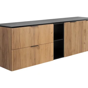 Badkamerset: kast met laden, kast met deuren en plank 57×46×180 cm, kleur: Craft Eik / zwart, zwarte handgreep Badkamerset: kast met laden, kast met deuren en plank 57×46×180 cm, kleur: Craft Eik / zwart, zwarte handgreep