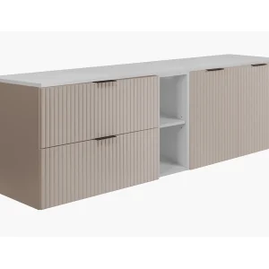 Badkamerset: kast met laden, kast met deuren en plank 57×46×180 cm, kleur: wit / kasjmier, zwarte handgreep Badkamerset: kast met laden, kast met deuren en plank 57×46×180 cm, kleur: wit / kasjmier, zwarte handgreep