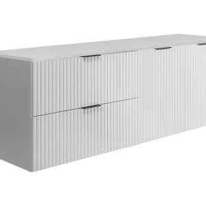 Badkamerset: kast met laden en kast met deuren 57×46×160 cm, kleur: wit / wit werkblad, zwarte handgreep Badkamerset: kast met laden en kast met deuren 57×46×160 cm, kleur: wit / wit werkblad, zwarte handgreep