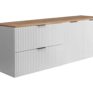 Badkamerset: kast met laden en kast met deuren 57×46×160 cm, kleur: wit / Craft Eik werkblad, zwarte handgreep Badkamerset: kast met laden en kast met deuren 57×46×160 cm, kleur: wit / Craft Eik werkblad, zwarte handgreep