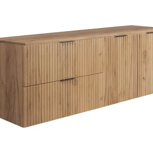 Badkamerset: kast met laden en kast met deuren 57×46×160 cm, kleur: Craft Eik / Craft Eik, zwarte handgreep
