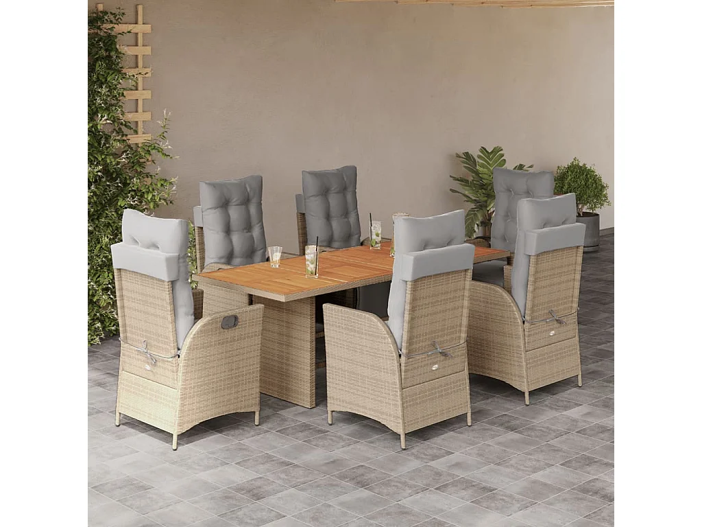 Anselm 7-delige Tuinset met kussens poly rattan gemengd beige