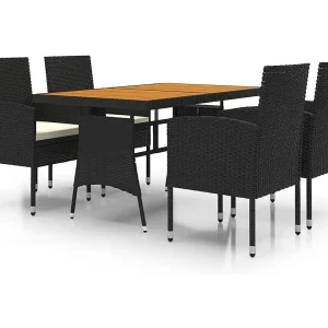 Ayoub 5-delige Tuinset poly rattan zwart Ayoub 5-delige Tuinset poly rattan zwart
