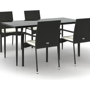 Albert 5-delige Tuinset met kussens poly rattan zwart Albert 5-delige Tuinset met kussens poly rattan zwart