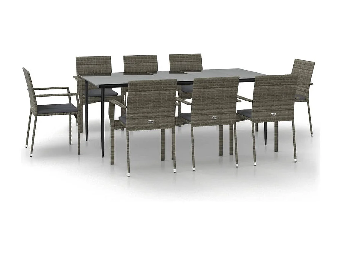 Albert 9-delige Tuinset met kussens poly rattan zwart en grijs
