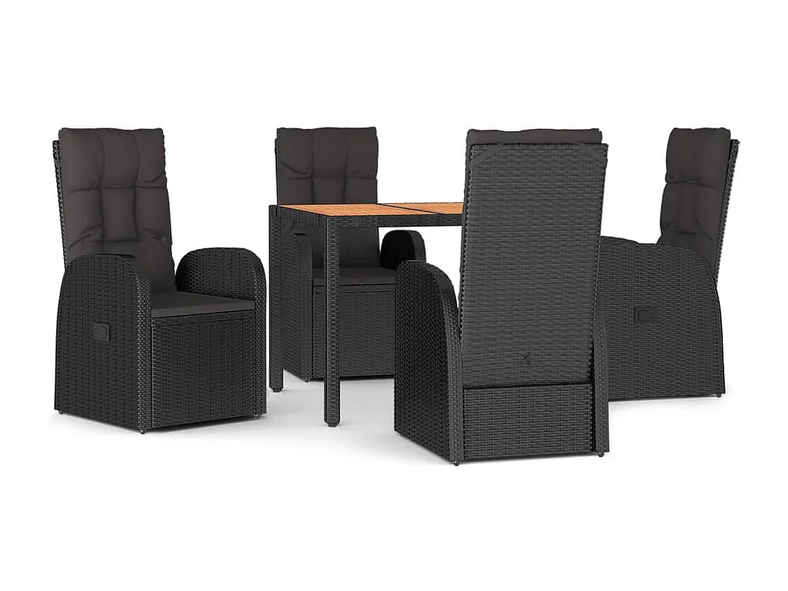 Arvild 5-delige Tuinset met kussens poly rattan zwart