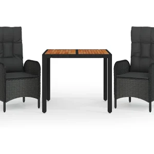 Afragola  3-delige Tuinset met kussens poly rattan zwart