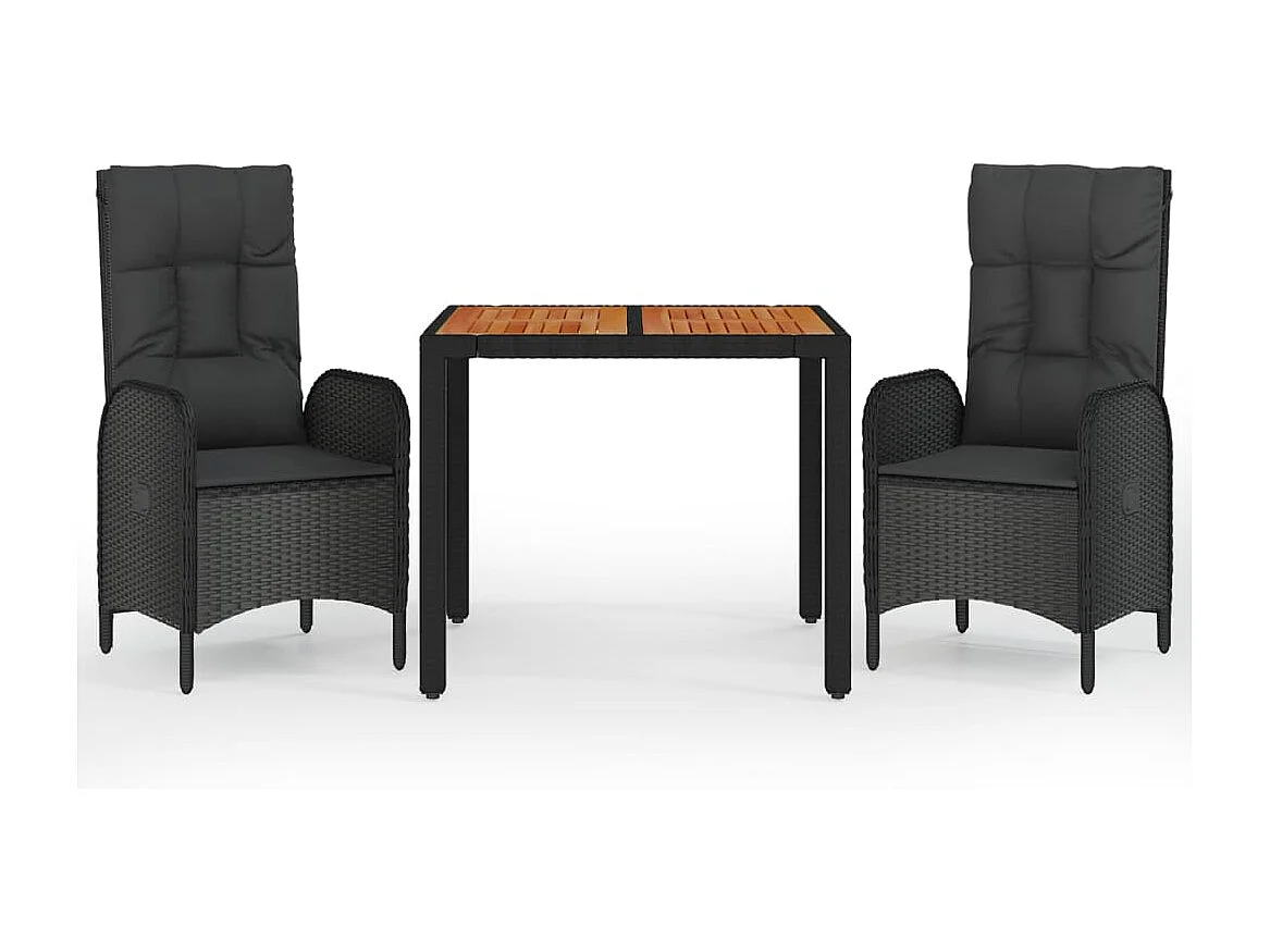 Afragola 3-delige Tuinset met kussens poly rattan zwart