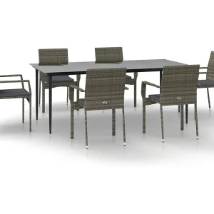 Albert 7-delige Tuinset met kussens poly rattan zwart en grijs Albert 7-delige Tuinset met kussens poly rattan zwart en grijs