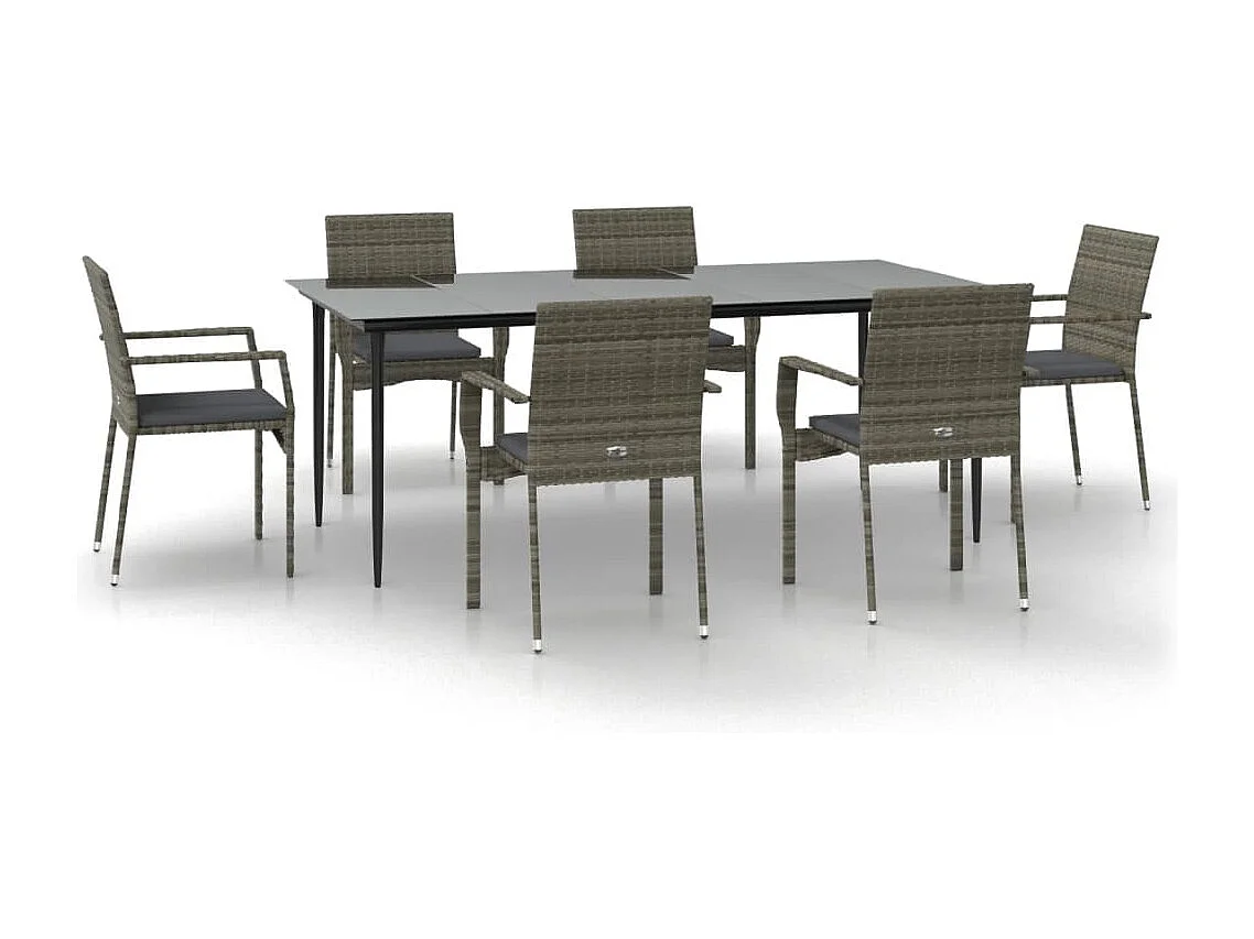 Albert 7-delige Tuinset met kussens poly rattan zwart en grijs