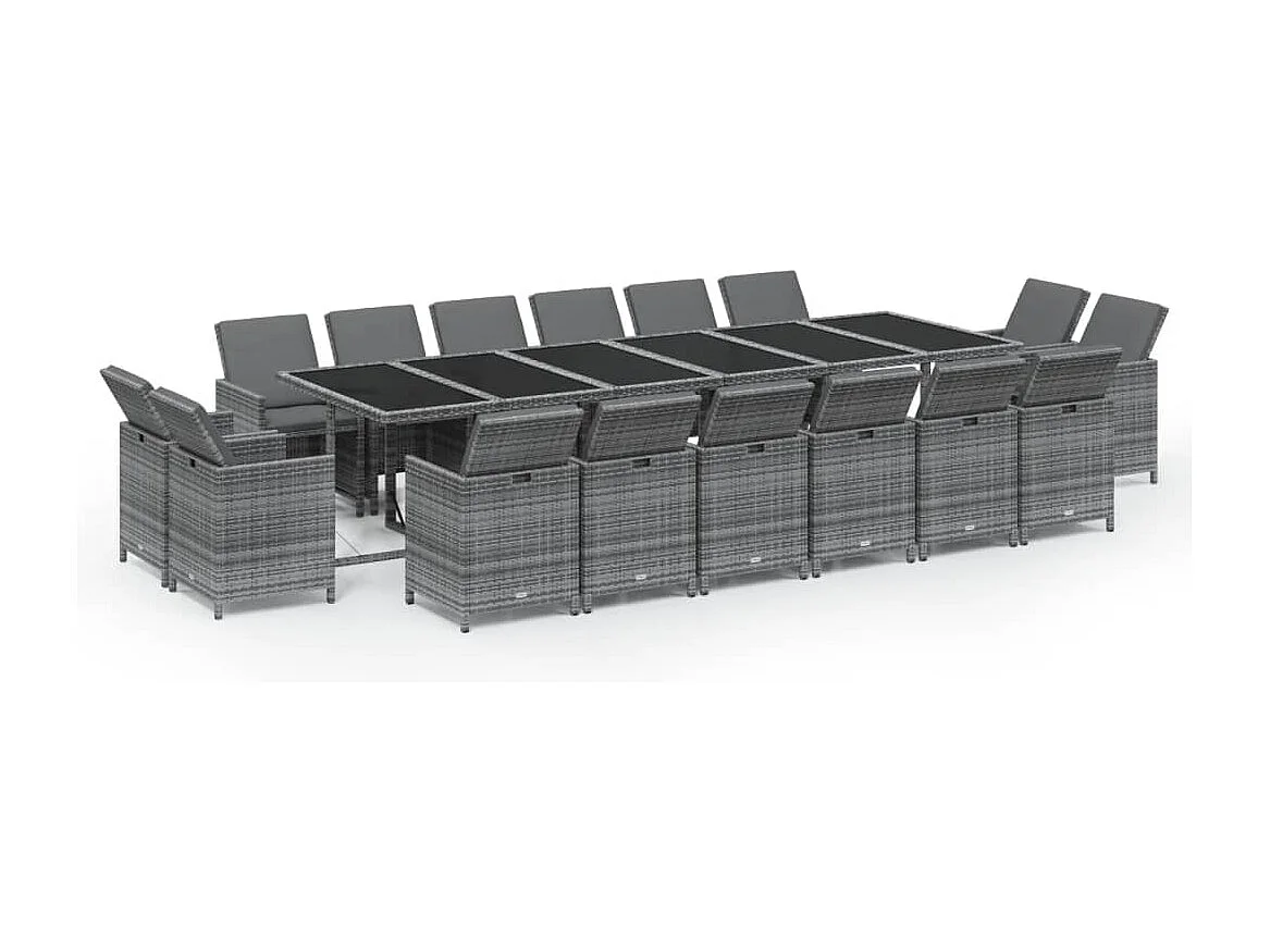 Andaril 17-delige Tuinset met kussens poly rattan grijs
