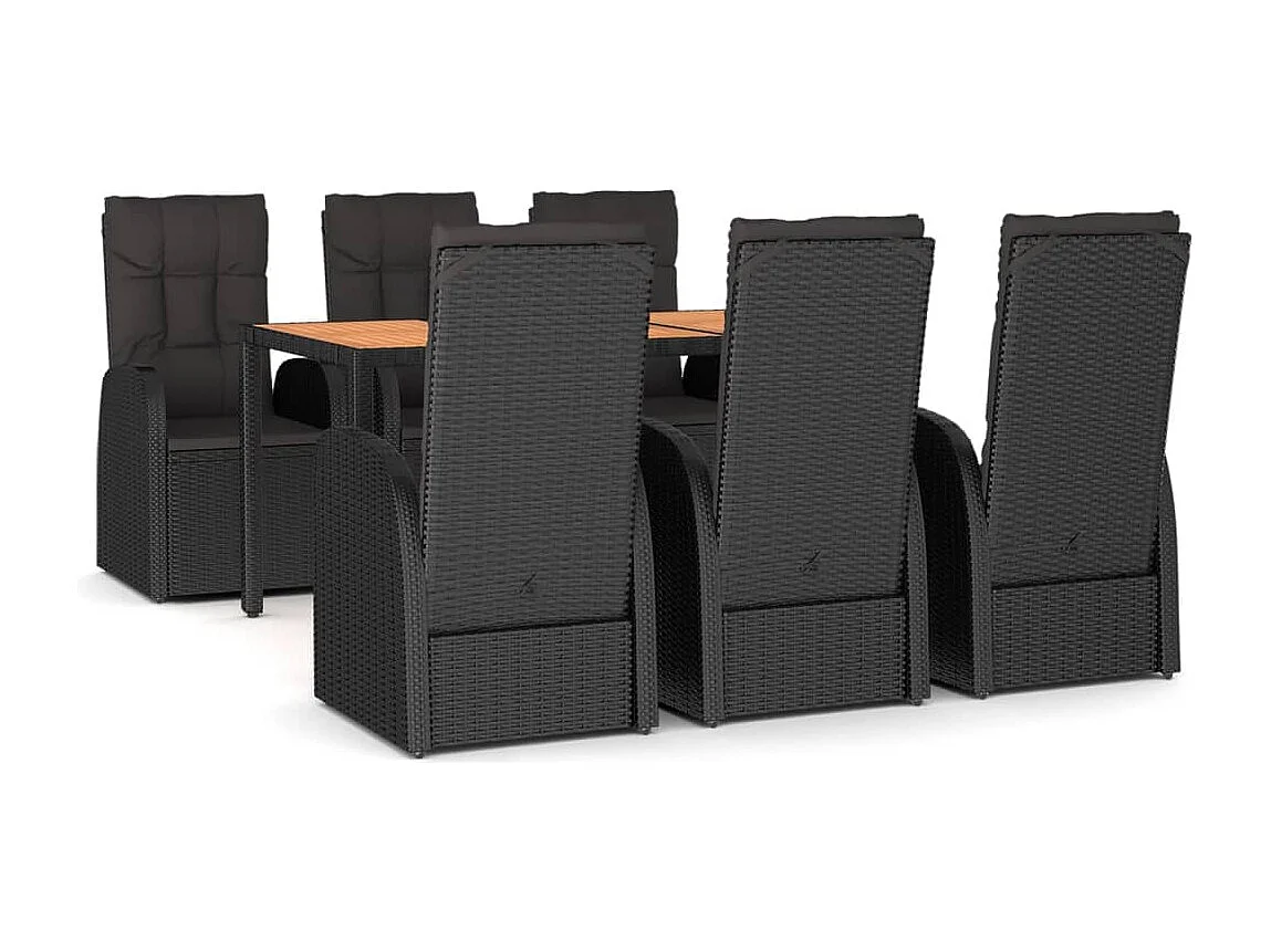 Arvild 7-delige Tuinset met kussens poly rattan zwart