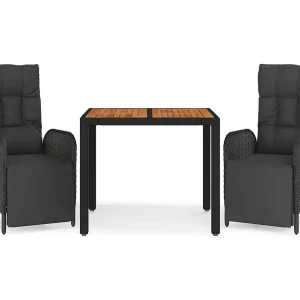 Afragola  3-delige Tuinset met kussens poly rattan zwart