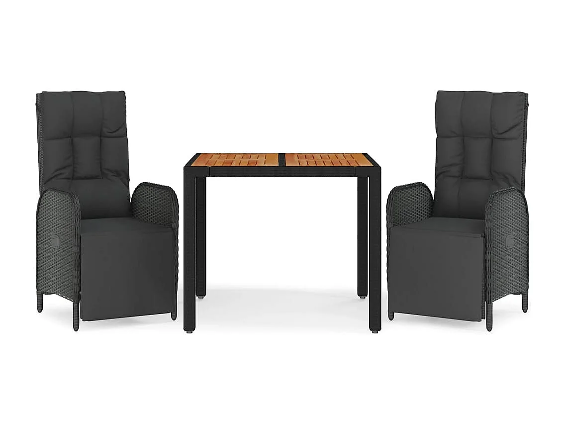 Afragola 3-delige Tuinset met kussens poly rattan zwart