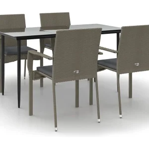 Albert 5-delige Tuinset met kussens poly rattan zwart en grijs Albert 5-delige Tuinset met kussens poly rattan zwart en grijs