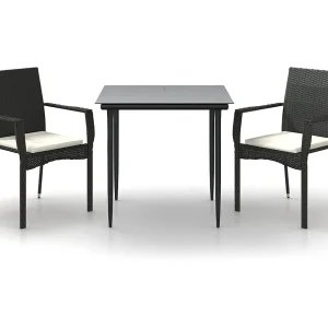 Albert 3-delige Tuinset met kussens poly rattan zwart Albert 3-delige Tuinset met kussens poly rattan zwart