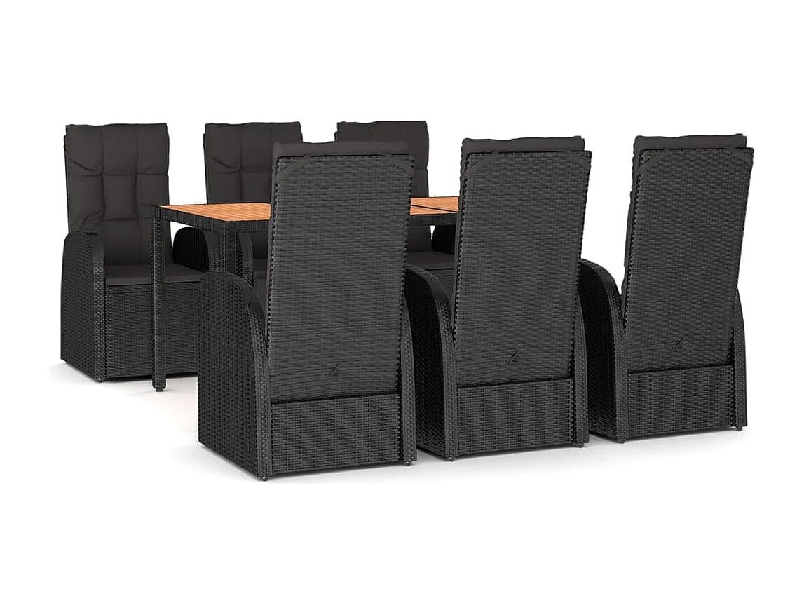 Arvild 7-delige Tuinset met kussens poly rattan zwart