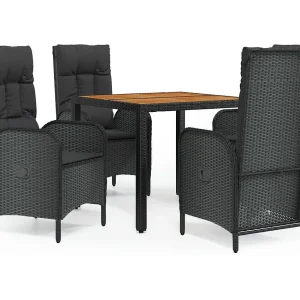 Afragola  5-delige Tuinset met kussens poly rattan zwart