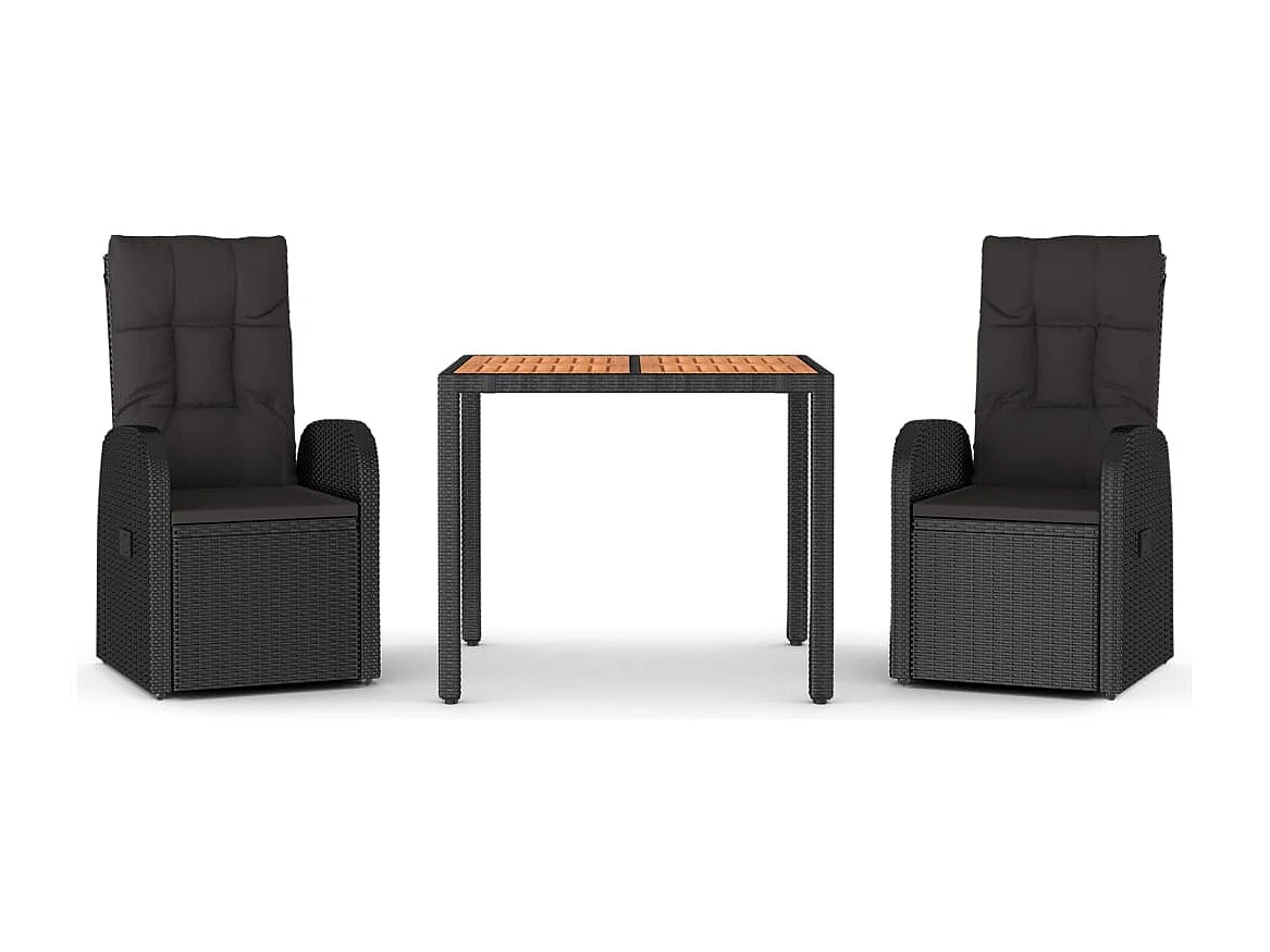 Arvild 3-delige Tuinset met kussens poly rattan zwart