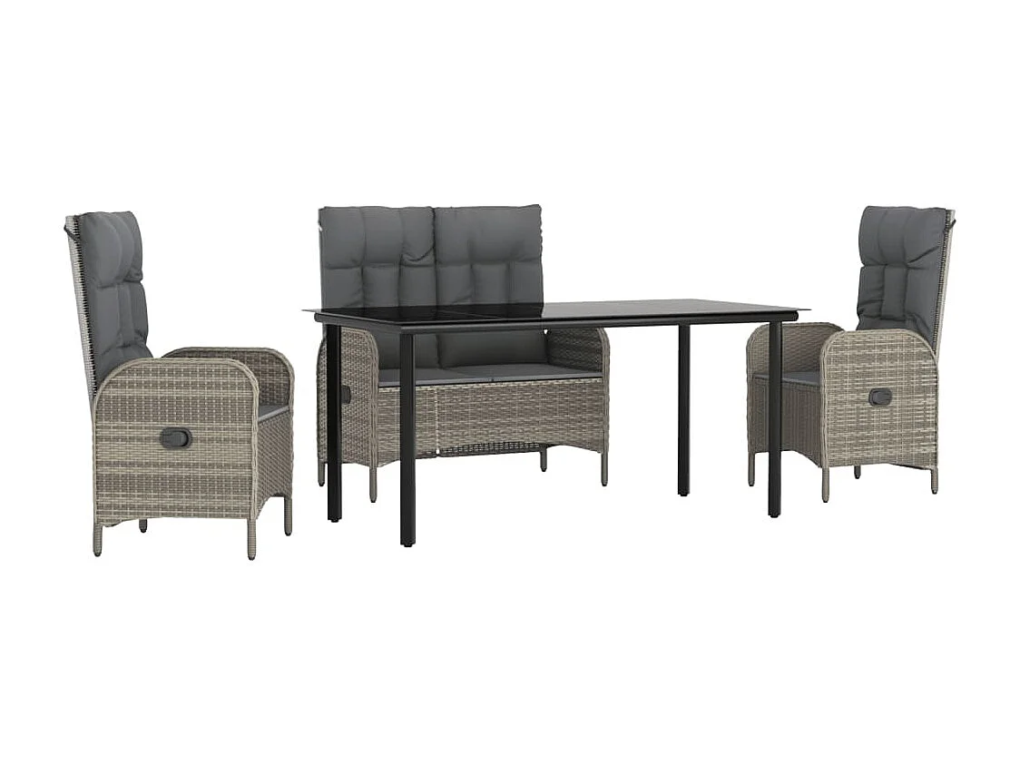 Atlin 4-delige Tuinset met kussens poly rattan grijs