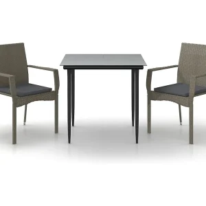 Albert 3-delige Tuinset met kussens poly rattan zwart en grijs Albert 3-delige Tuinset met kussens poly rattan zwart en grijs