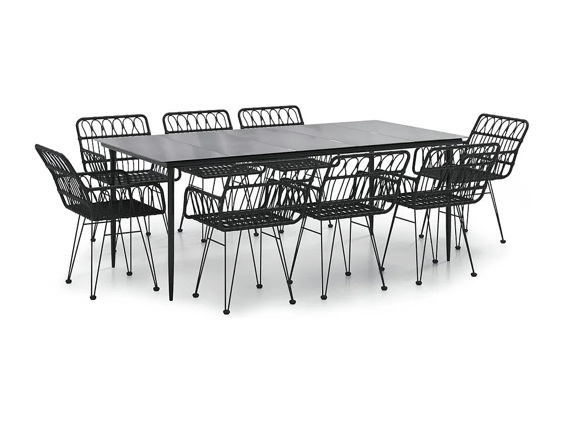 Arkadelphia 9-delige Tuinset poly rattan zwart