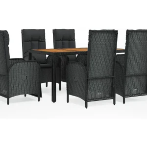 Afragola 7-delige Tuinset met kussens poly rattan zwart Afragola 7-delige Tuinset met kussens poly rattan zwart