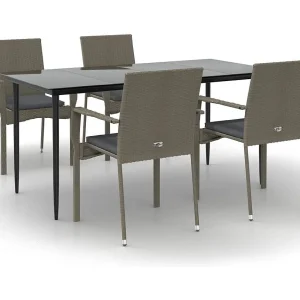 Albert 5-delige Tuinset met kussens poly rattan zwart en grijs Albert 5-delige Tuinset met kussens poly rattan zwart en grijs