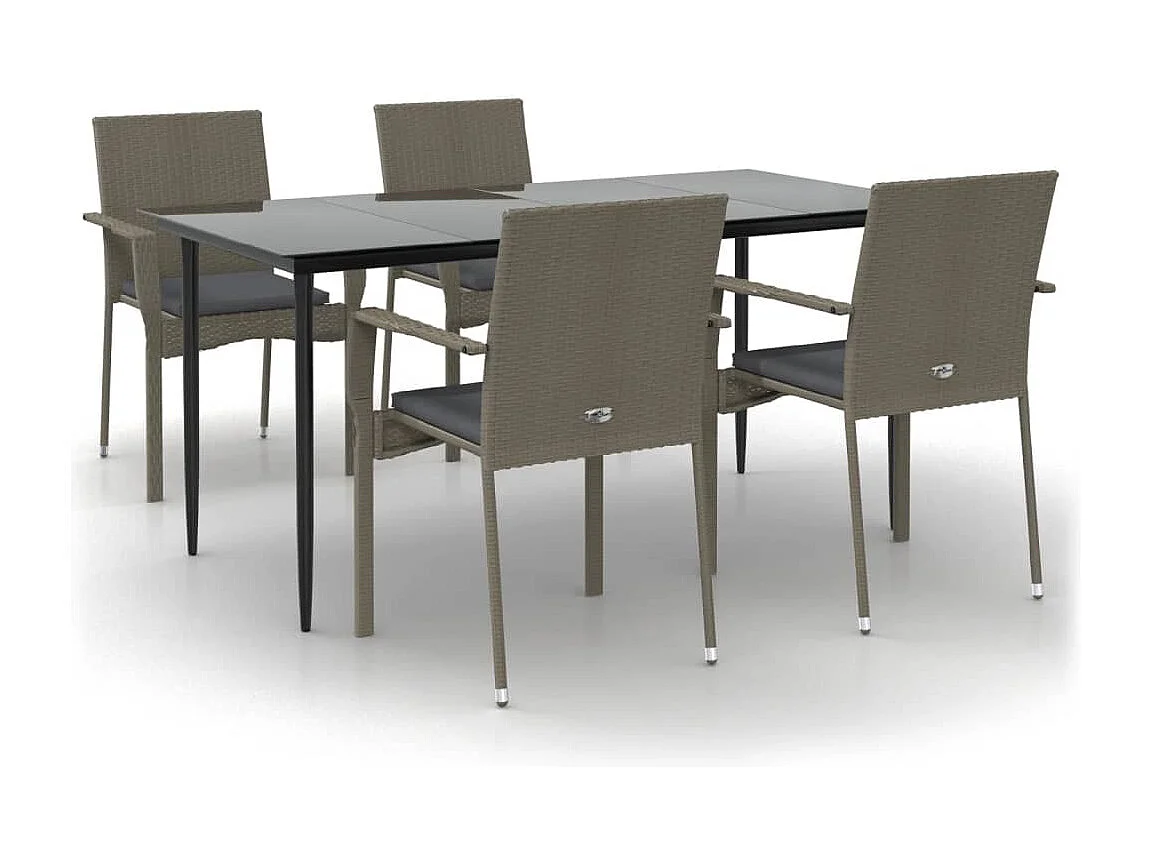 Albert 5-delige Tuinset met kussens poly rattan zwart en grijs