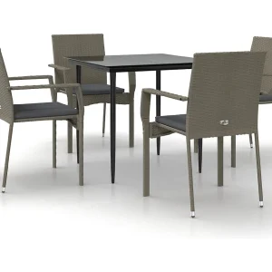 Albert 5-delige Tuinset met kussens poly rattan zwart en grijs Albert 5-delige Tuinset met kussens poly rattan zwart en grijs