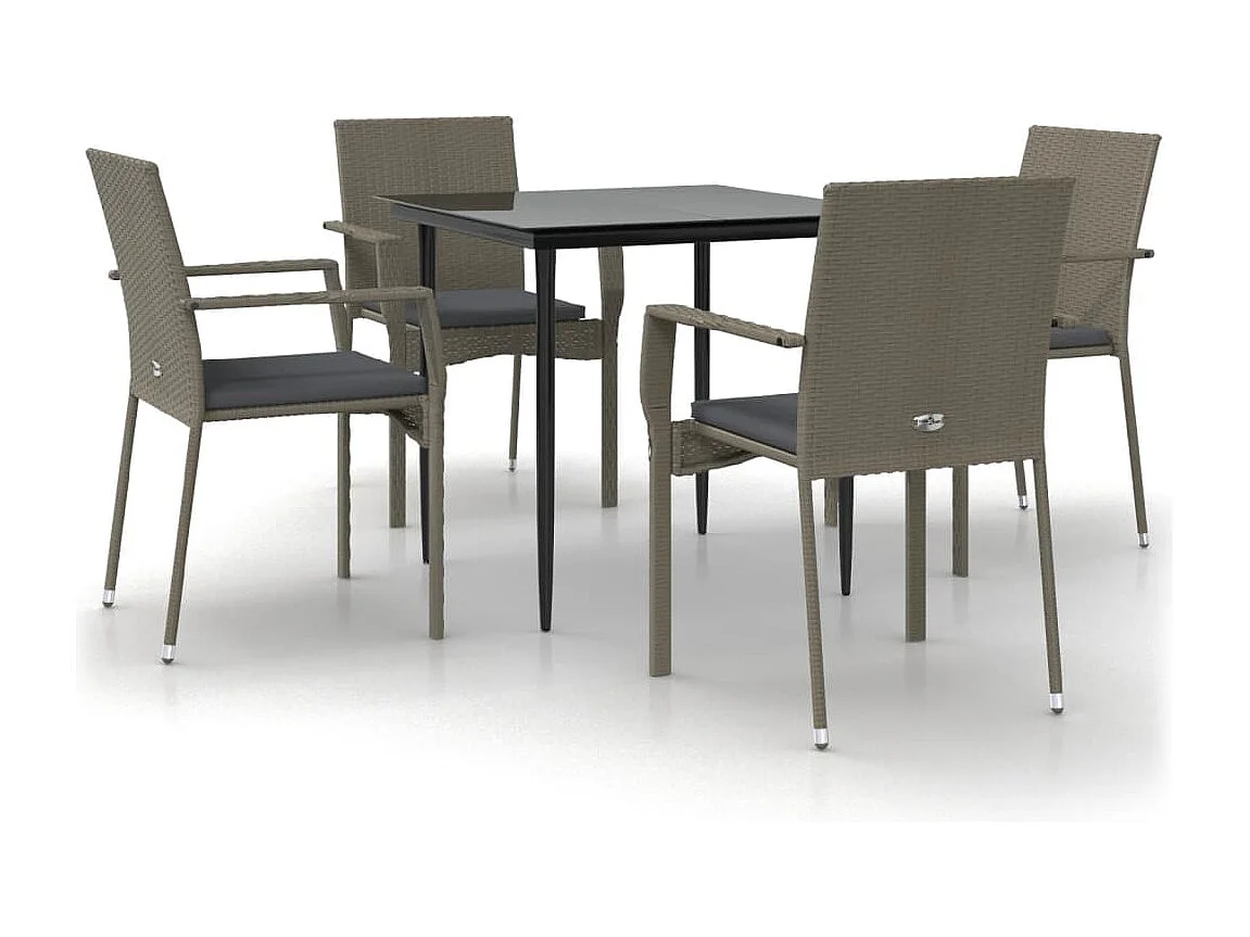 Albert 5-delige Tuinset met kussens poly rattan zwart en grijs