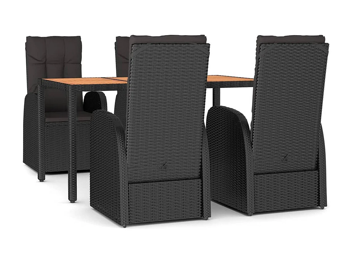 Arvild 5-delige Tuinset met kussens poly rattan zwart
