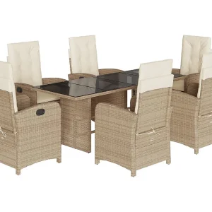 Almkerk  7-delige Tuinset met kussens poly rattan beige