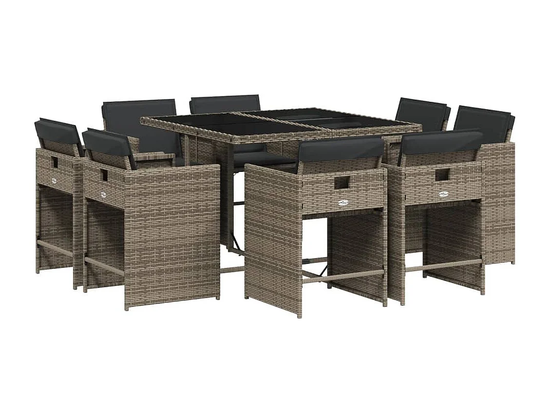 An Daingean 9-delige Tuinset met kussens poly rattan grijs