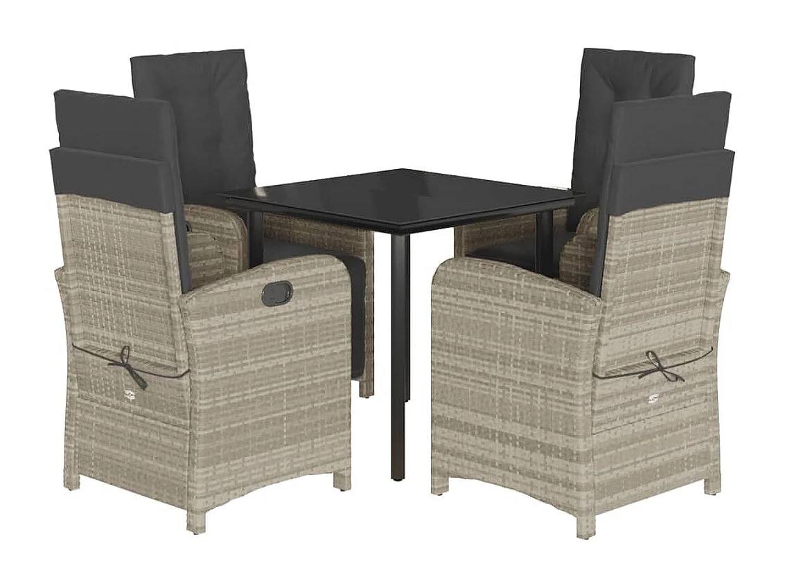 Akira 5-delige Tuinset met kussens poly rattan lichtgrijs