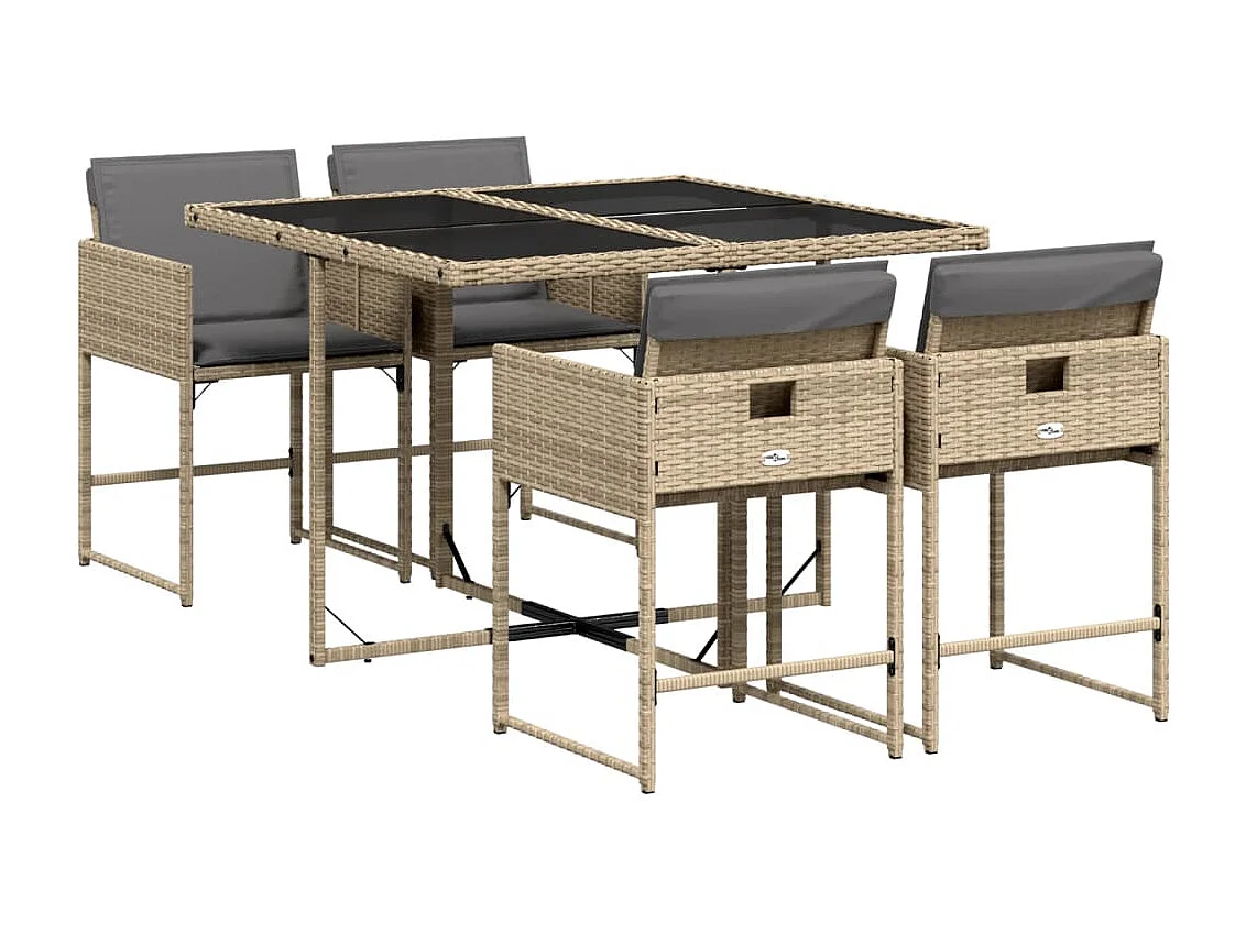 Arlon 5-delige Tuinset met kussens poly rattan gemengd beige