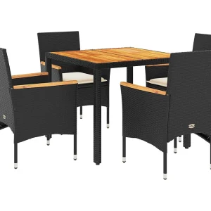 Ana Luisa 5-delige Tuinset met kussens poly rattan en acaciahout zwart Ana Luisa 5-delige Tuinset met kussens poly rattan en acaciahout zwart