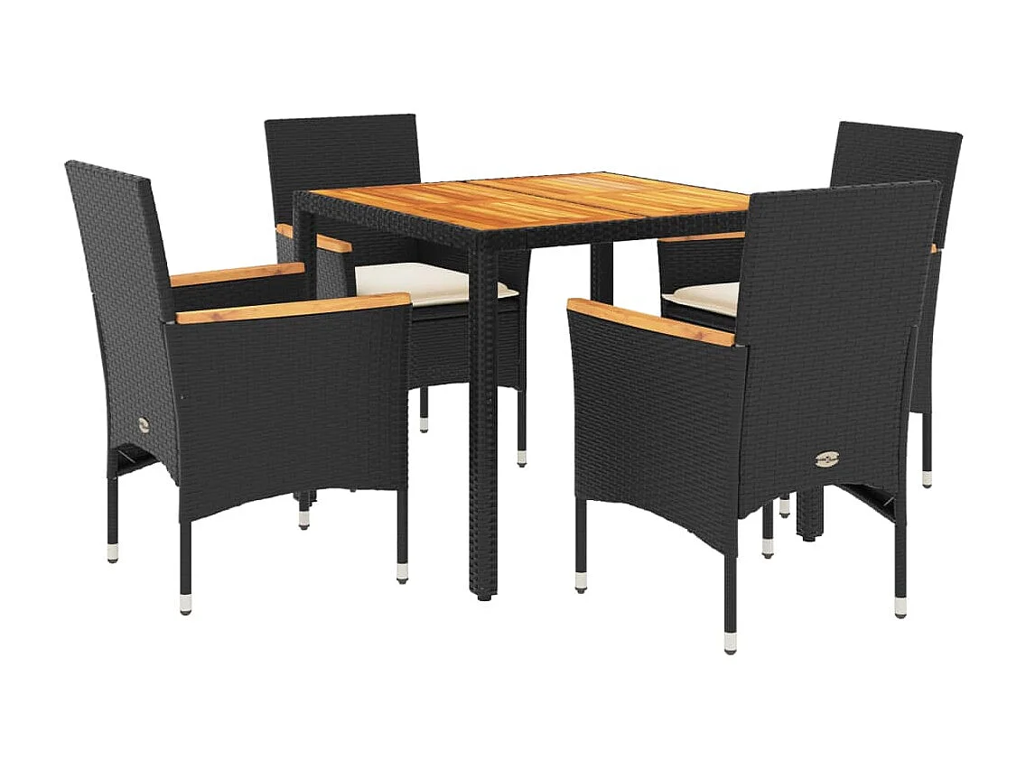 Ana Luisa 5-delige Tuinset met kussens poly rattan en acaciahout zwart