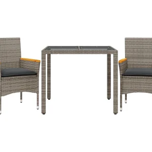Bakersfield  3-delige Tuinset met kussens poly rattan en glas grijs