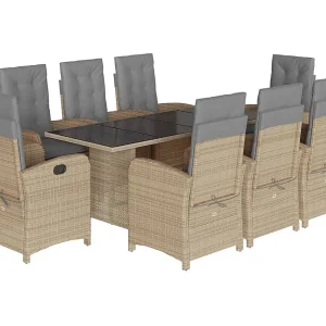 Almkerk  9-delige Tuinset met kussens poly rattan gemengd beige
