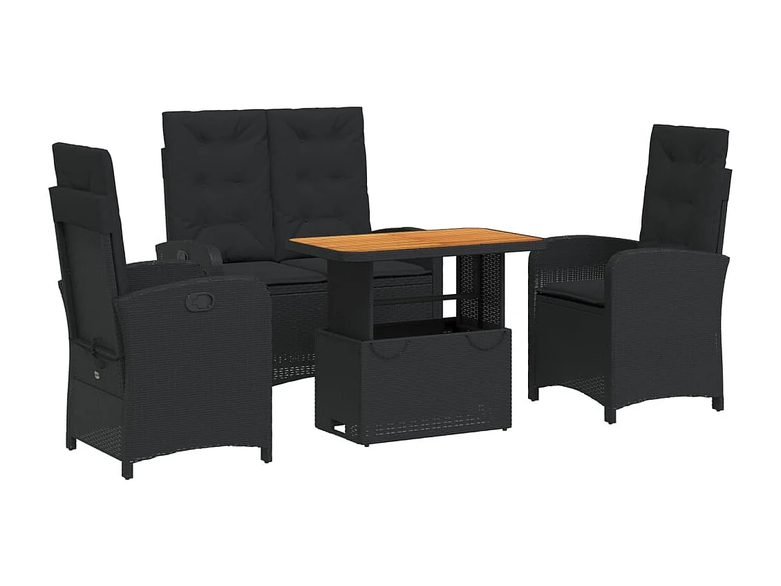 Abington 4-delige Tuinset met kussens poly rattan zwart