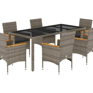 Bakersfield  7-delige Tuinset met kussens poly rattan en glas grijs