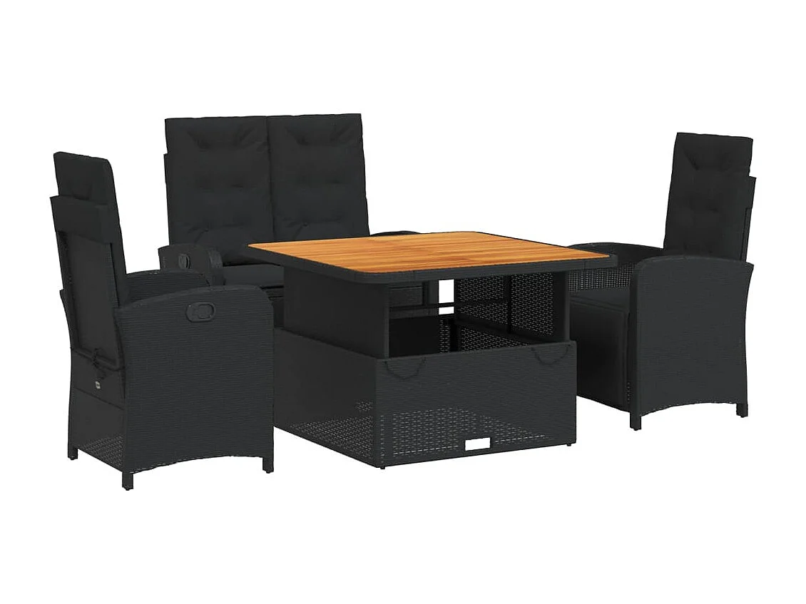 Abington 4-delige Tuinset met kussens poly rattan zwart