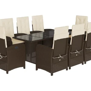 Almkerk  9-delige Tuinset met kussens poly rattan bruin