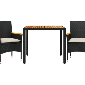 Ana Luisa 3-delige Tuinset met kussens poly rattan en acaciahout zwart Ana Luisa 3-delige Tuinset met kussens poly rattan en acaciahout zwart